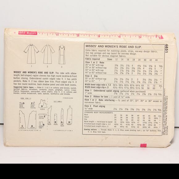 Vintage 60s Simplicity 6851 Robe & Slip Pattern Size 18 UNCUT - Picture 2 of 2